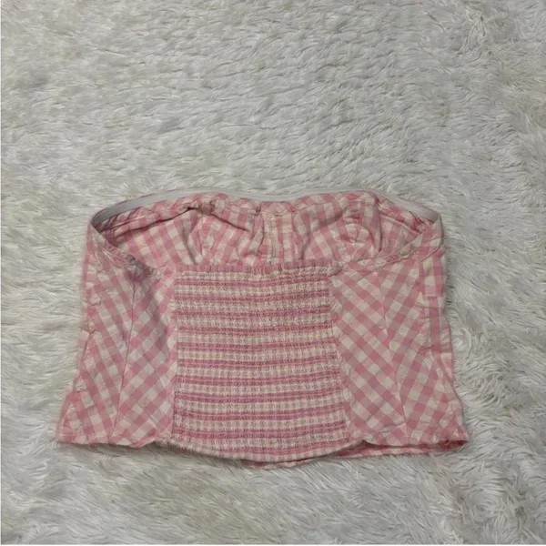 Free People Gingham Tube Top Leilani Pink Medium - Image 5