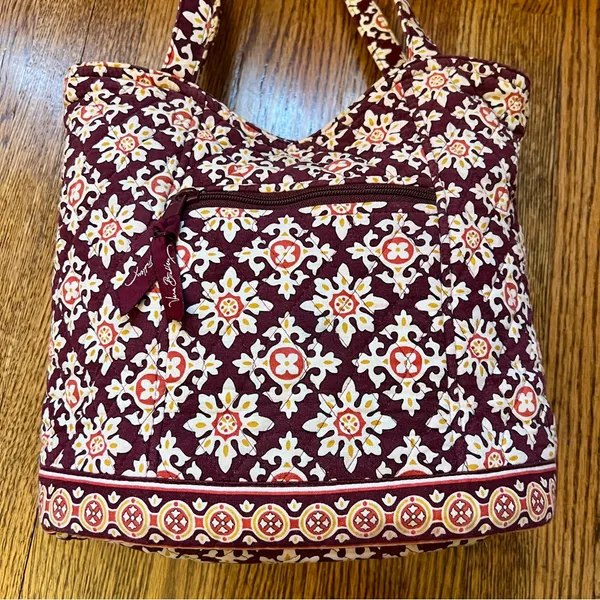 Vera Bradley Burgundy Medallion Shoulder Tote Bag w/ Front Zipper Pocket - Image 3