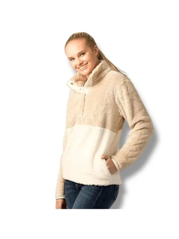 Fleece Pullover Camel and Cream Women's Size Large - Image 2