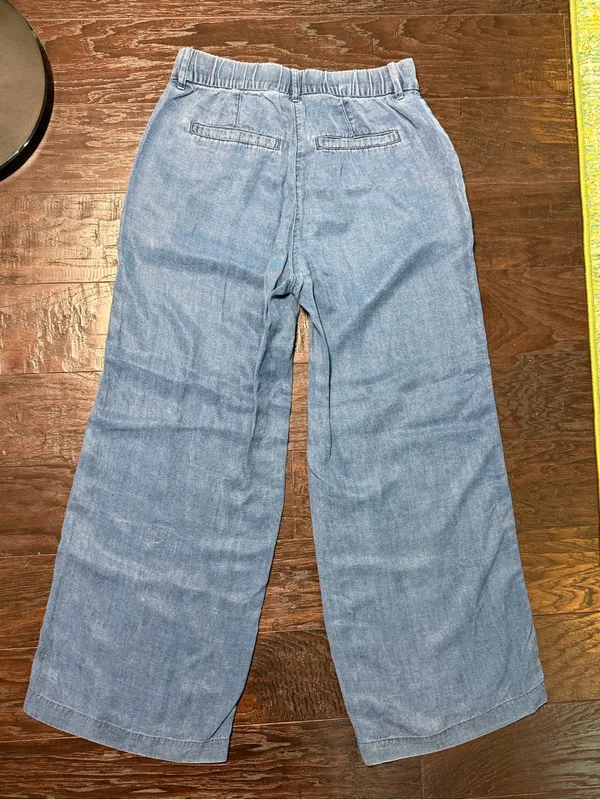 American Eagle Size 0 Wide Leg Chambray Trousers High Rise Blue - Image 3