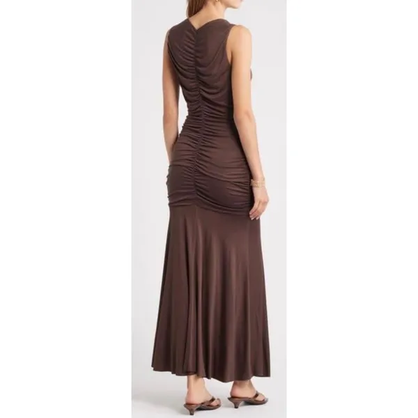 Open Edit Brown Ruched Sleeveless Maxi Dress Size‎ Small NEW - Image 3
