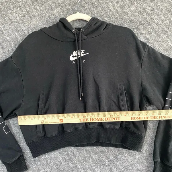 Nike Air Black Crop Hoodie White Spell Out Long Sleeve Pullover Activewear Gym - Image 6