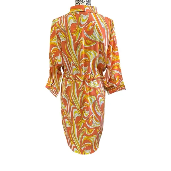 CHERRY Multicolor Button-Down Tie-Waist Shirt Dress Sz-Medium - Image 3