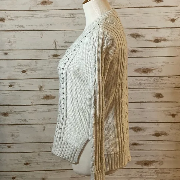 Abercrombie & Fitch cream classic preppy beaded cable knit sweater - Image 3