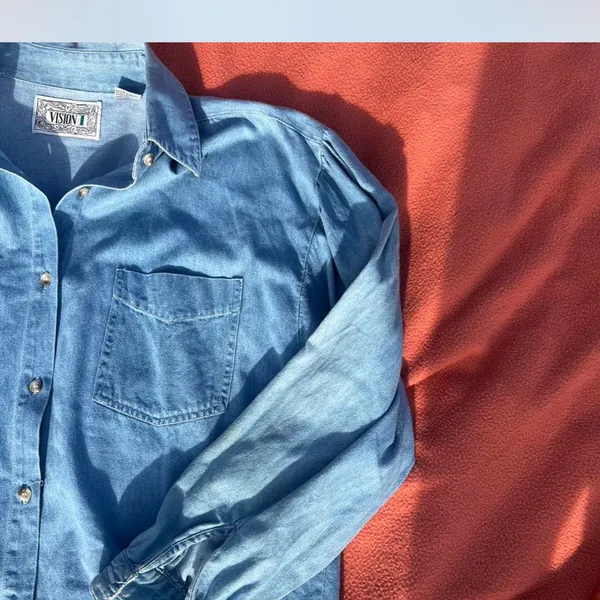 Vintage Blue Denim Blouse Size XL - Image 2