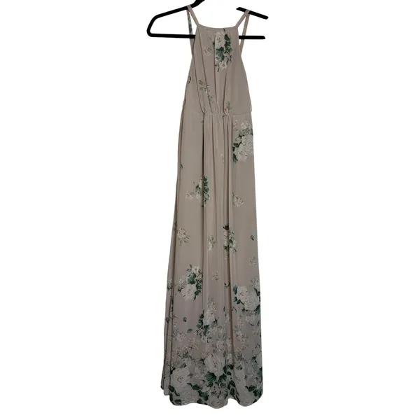 Show Me Your Mumu Amanda Floral Halter‎ Maxi Dress Beige White Green Small - Image 4