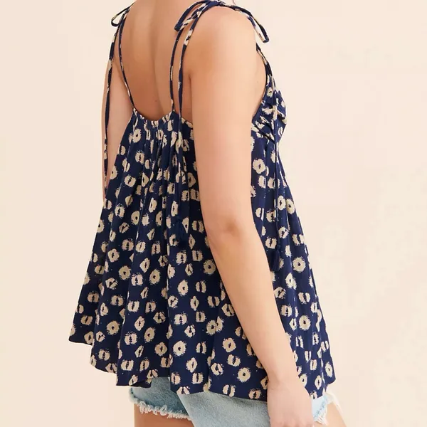 Free People Womens Molly Floral Top XS Navy and Cream - Image 2