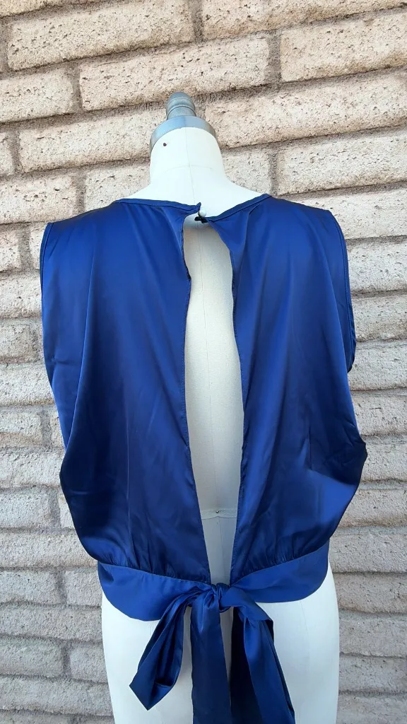 ✨ Deep Royal Blue Satin Boxy Crop Top | Size L - Image 2
