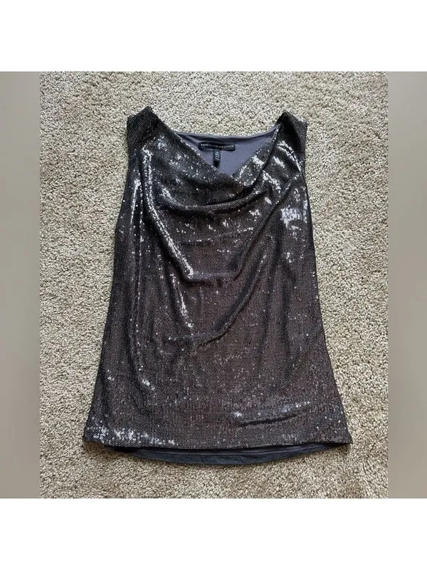 White House Black Market Sequin Cowl Neck Top Medium - Image 3