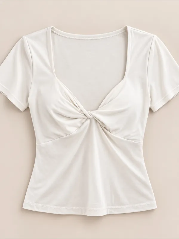 Haute Monde White Twist Front Sweetheart Neck Top Size L Y2K - Image 2