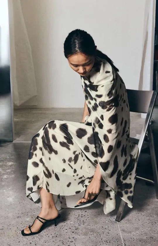 Zara dress voluminous maxi animal print kimono scarf layered casual boho - Image 12