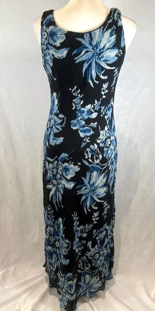 Premier International black and blue floral maxi dress size small - Image 3
