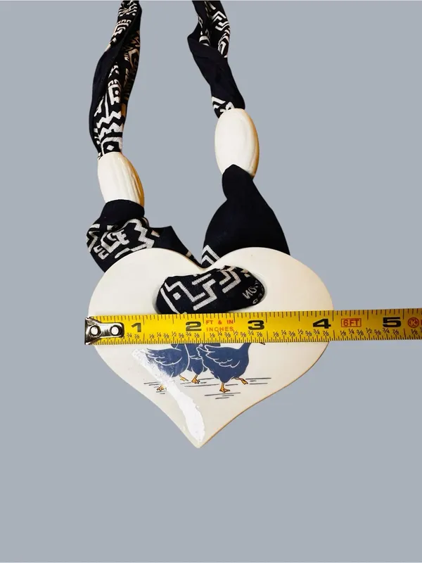Handmade Blue Bandana White Ceramic Heart W/ Ducks 11” Necklace USA Made - Image 7