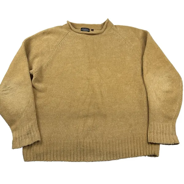 Vintage J. Peterman‎ Co Sweater 100% Cotton Tan/Brown Knit Women's Size Medium - Image 2