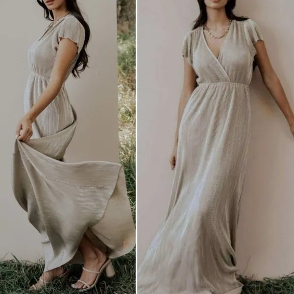 Baltic Born Athena Pleated Maxi Dress Sz XS Champagne Gold Maternity Bridesmaid - Image 9