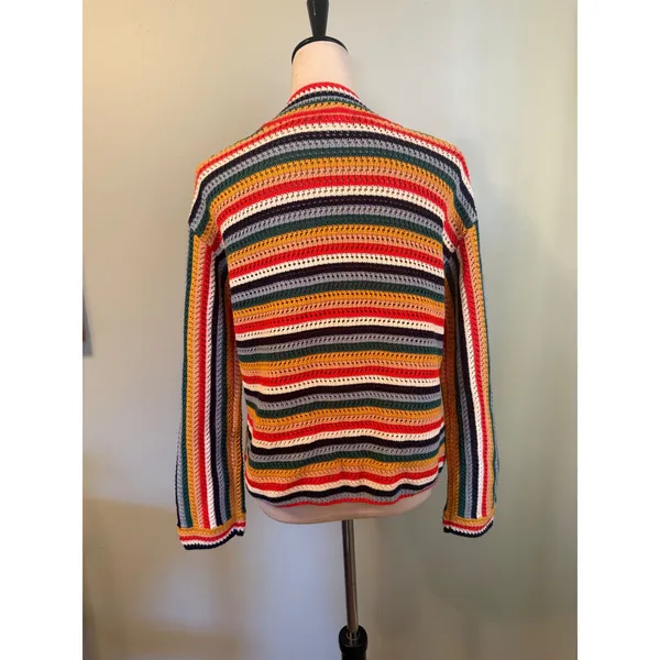 Hanna Andersson Multi boho Striped Crochet Knit Cotton Cardigan whimsi Sweater L - Image 4