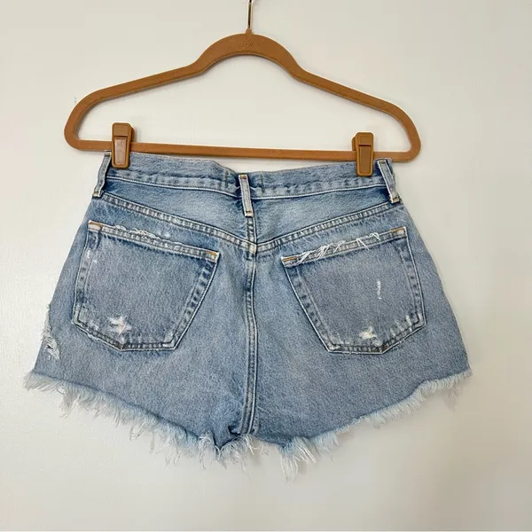 AGOLDE Distressed Jean Shorts Womens 27 Button Fly Blue Denim - Image 4