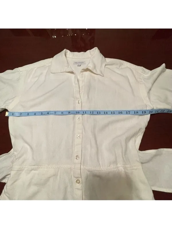 Free Assembly cream linen blend shorts romper jumpsuit belt button front Sz S - Image 8