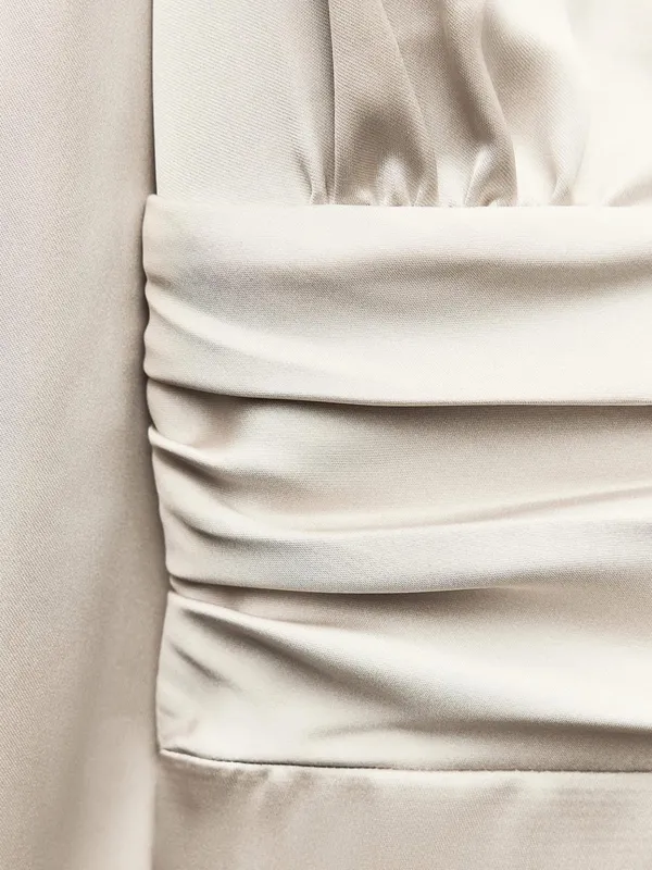 Zara Ivory Satin V-Neck Long Sleeve Mini Dress - Image 4