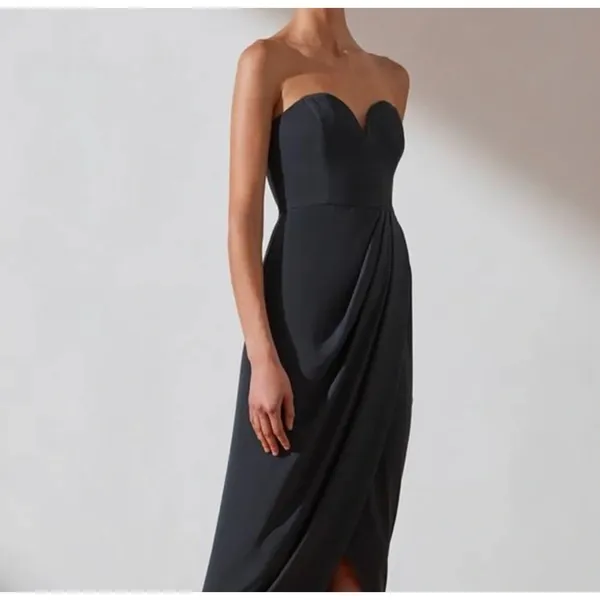 Shona Joy U Wire Bustier Draped Strapless Midi Dress Size 4 Gray Formal Wedding - Image 3