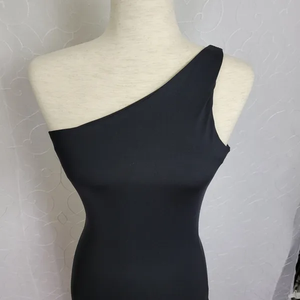 Venus One Shoulder Dress Womens XS Black Midi Hi-Low Hem Stretchy Built in Bra - Image 5