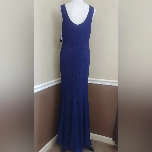 Sangria Navy Blue Lace Mermaid Godet Hem Maxi Dress Formal Gown by - Image 7