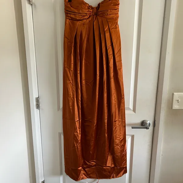 Lulu's Strapless Satin Maxi Dress in Burnt Orange - Image 3