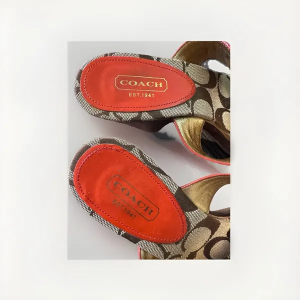 Coach‎ Jonah Leather Wooded Wedge Sandals Women' s Orange Gold sz 7B - Image 6