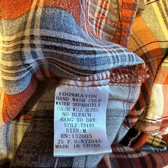 Entro‎ Orange Plaid Button Down Shirt Sz M - Image 6