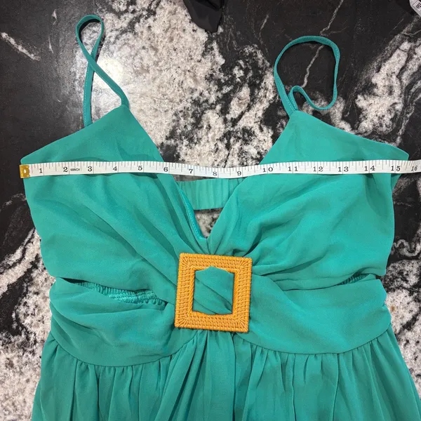 Thirty Thirty Maxi Dress Women's Medium Green Cutout Buckle Slit Boho Resort NWT - Image 5