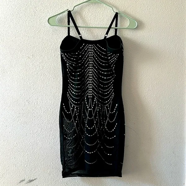 12th Tribe Rhinestone mesh black mini dress, Size M, NWT - Image 3