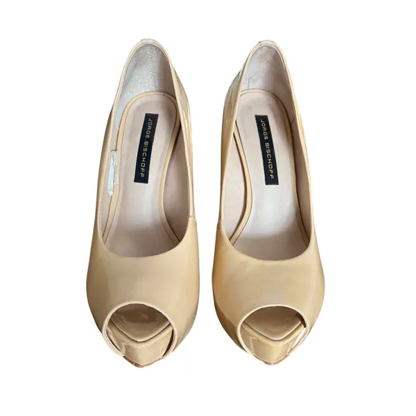 Jorge Bischoff Nude Patent Leather Peep‎ Toe Platform Stiletto Pumps Size 35 - Image 2