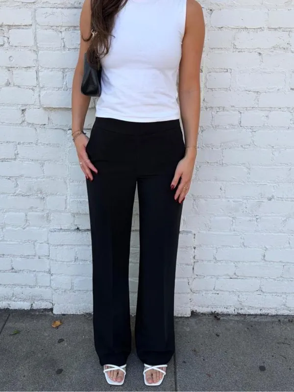 H&M Black wide leg high rise slack pants sz 4 #preppy #business #timeless - Image 3