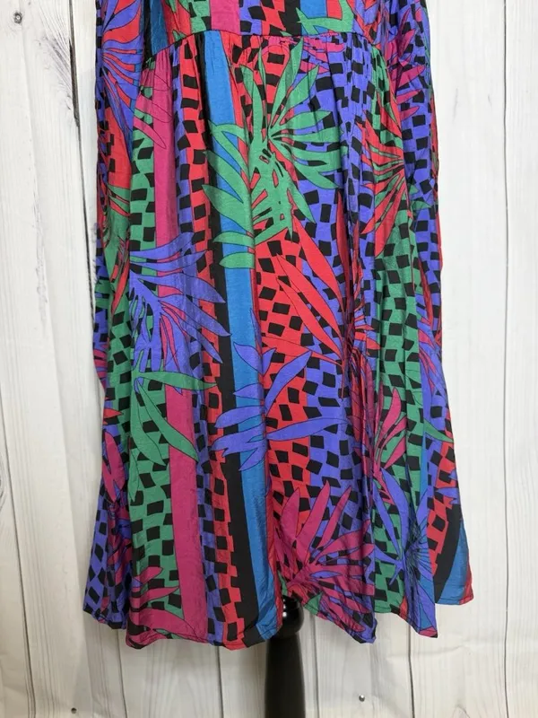 Oddi Zoe Floral Tropical Leaves Dress Size L Smocked Back Long Sleeve NWT - Image 3