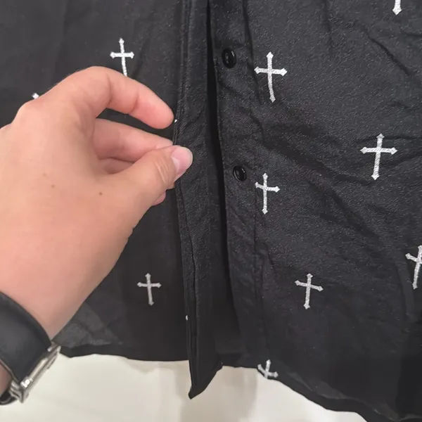 Cowgirl Hardwear Black Button Down Long Sleeve Shirt Silver Cross Pattern sz XL - Image 7