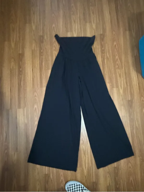 Offline x Aerie Real Me High Rise Super Wide Leg Fold Over Flowy Black Pants M - Image 3