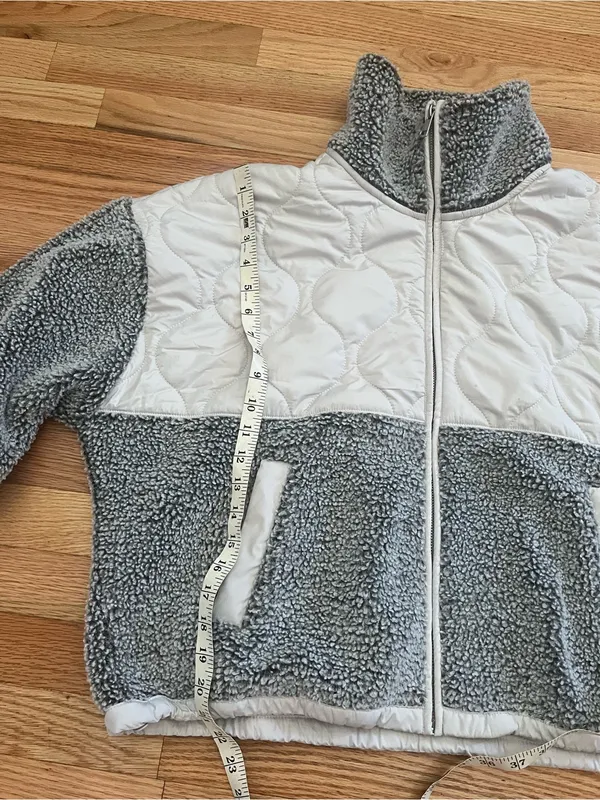 Abercrombie Gray Sherpa fleece Jacket Large Full Zip Cozy Teddy - Image 6