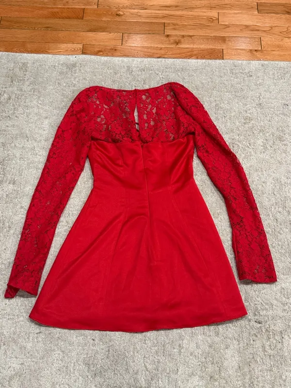 House of CB jennica Red Rose Satin And Lace Mini Dress - Image 9