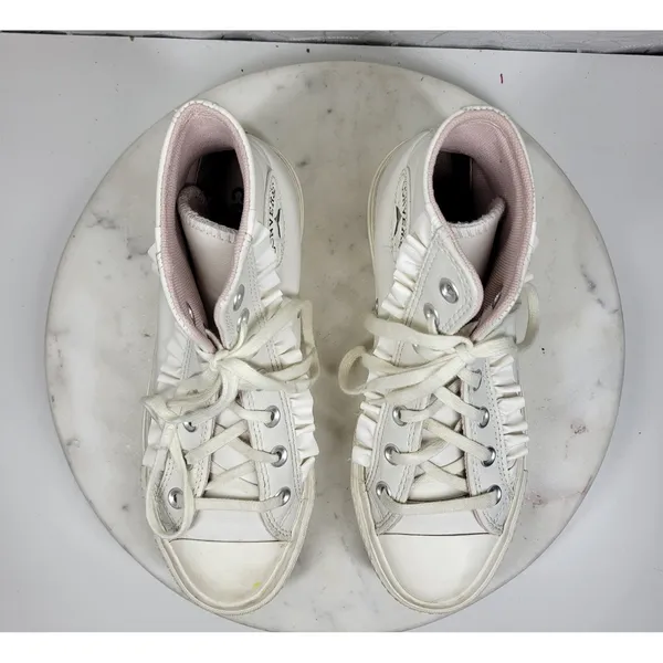 Converse CTAS Lift High Top Platform Leather Ruffle Sneakers Womens 6.5 White - Image 3
