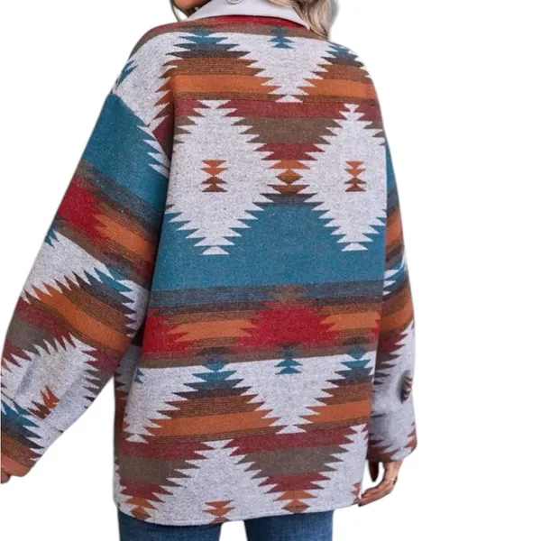 Boho Aztec Shacket Oversized Button Down Blue - Image 2
