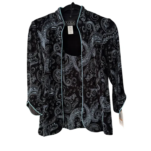 Alex Evenings Womens 2 Piece Twin‎ Set Jacket Tank Paisley Blue Black Small NWT - Image 6