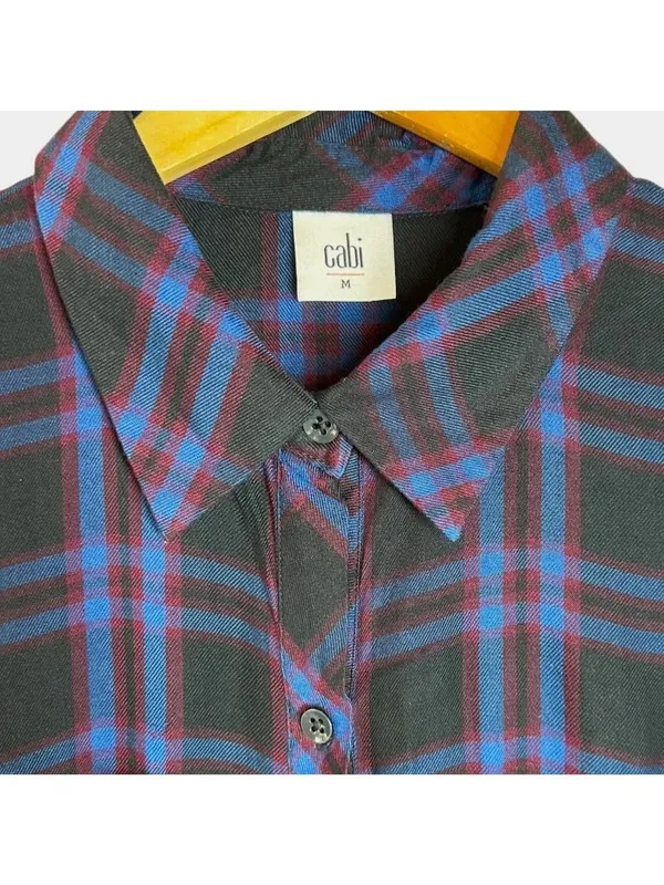 CAbi Check Shirt #3431 Moody Plaid Peplum Button Up Top Blue Burgundy M - Image 3