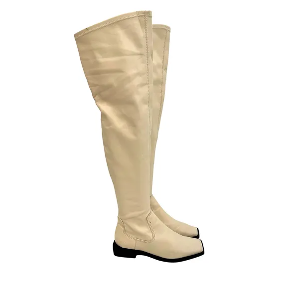 Schutz Guily Up Over The Knee Boots Eggshell Cream Leather‎ Square Toe Women 7.5 - Image 5