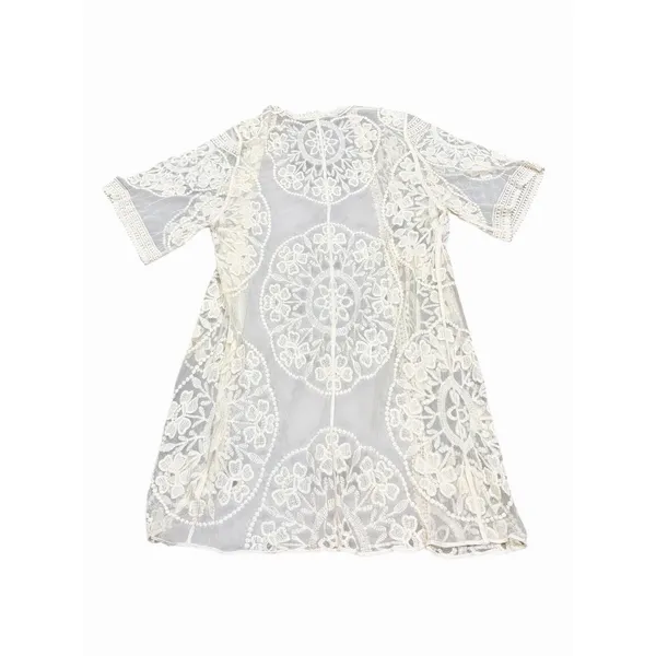 Kimono Duster‎ Womens Small Ivory Sheer Lace Embroidered Open Front Boho Fairy - Image 3