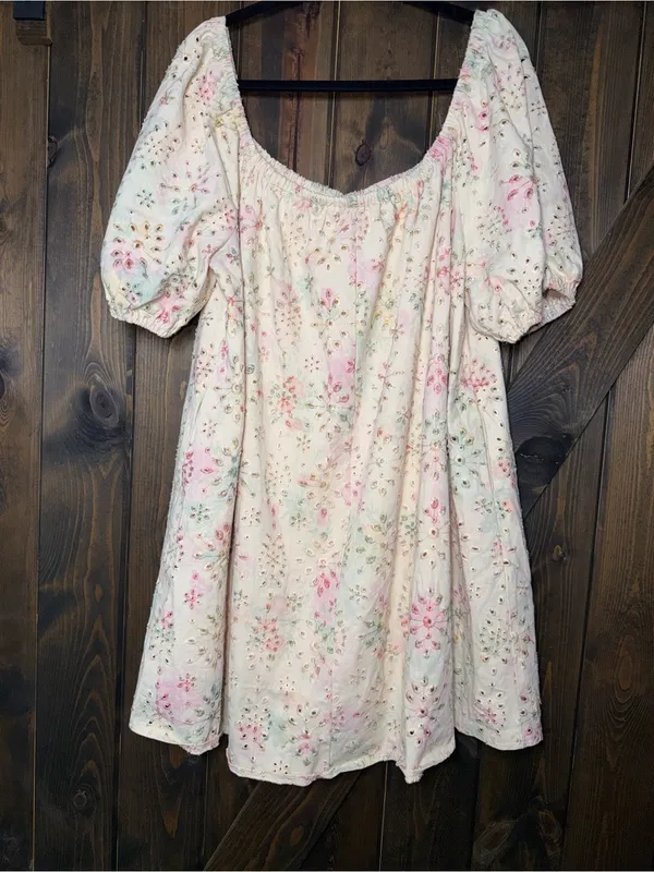Impressions‎ Floral Print Eyelet Babydoll Dress - Image 3