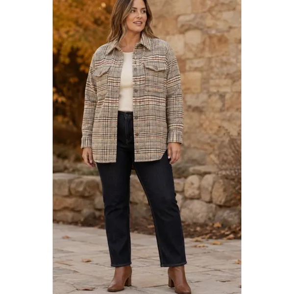 Joie Plaid Shacket Womens L Tan Beige Rustic Jacket - Image 3