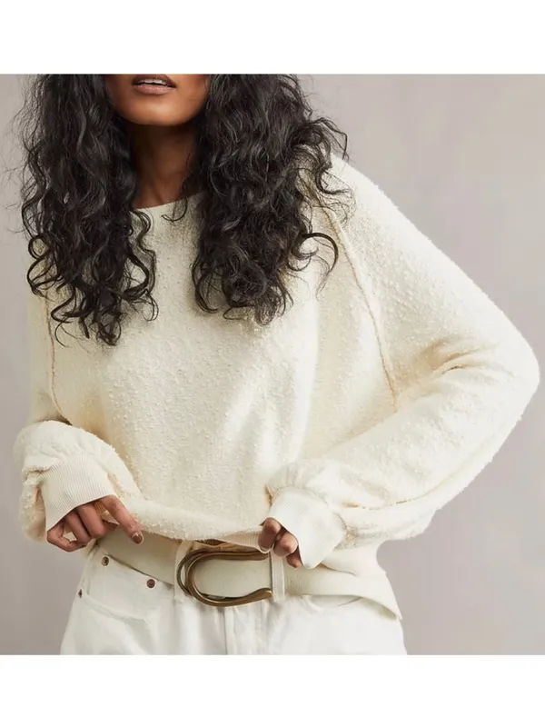 Free People Boucle Found My Friend ivory cream cotton oversized sweater size S - Image 8
