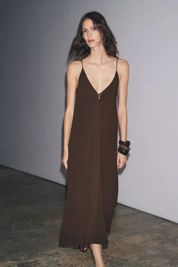 Zara ze collection Brown flowy bohemian casual Sleeveless Dress - Image 9