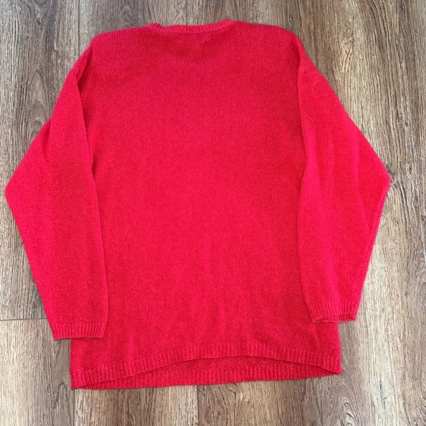 90s EMT Red Silk Angora Wool Beaded Christmas Ornament Sweater Womens M sequins - Image 11