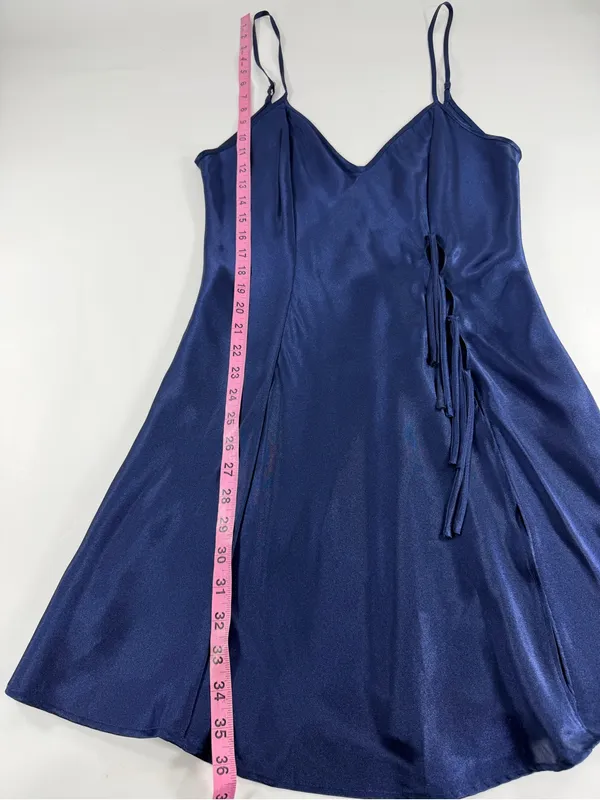 Fredericks of Hollywood Navy Blue Satin Chemise Slip Dress Side Tie‎ Lingerie S - Image 6